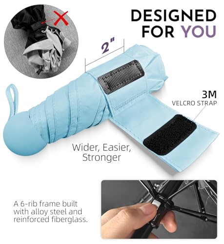 Image of LILAC Mini Travel Umbrella for Rain - 43 inch Large Coverage Small Compact Umbrella, Reinforced Strong Frame, Lightweight Portable Parasol with UPF 100+ UV Protection, Gifts for Adults, Seniors & Students