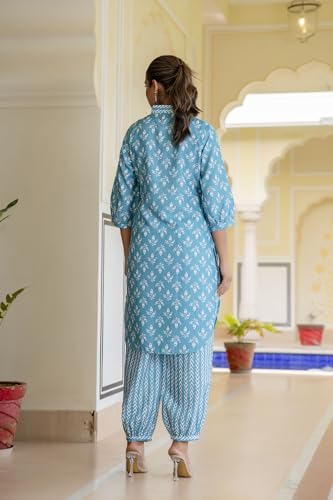 Image of Yashika Women Printed Cotton Blend Straight Kurta and Afghani Pant Set Perfect For Casual and Office Wear