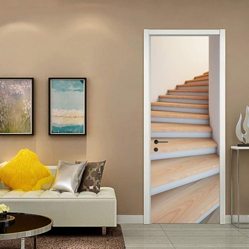 Tizhweqo Pegatina Puerta Escaleras Pegatinas para Puertas Escaleras Adhesivo Vinilo 3D Puerta Pegatina Pared Murales Papel Pintado Poster para Sala de Baño Decorativos 77x200 cm b5167