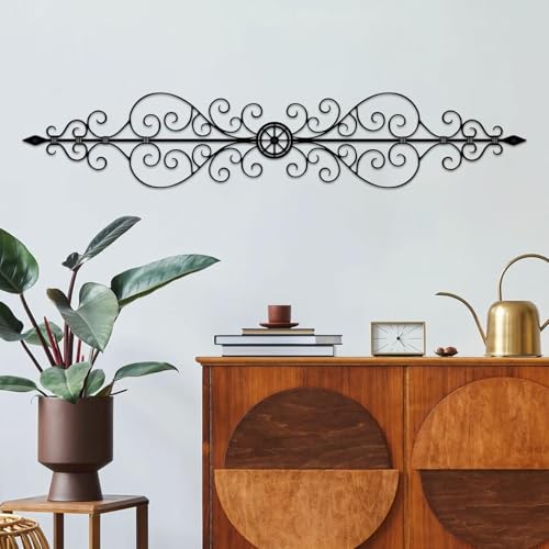 ruelen Metal Scroll Wall Decor Rustic Iron Wall Medallion Small Traditional Metal Scroll Wall Art for Home Living Room Front Porch Above Door Hallway Entryway Decoration