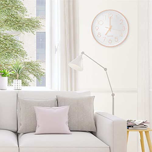 Geekclick 12" Wall Clock [Battery Included], Silent & Large Wall Clocks For Living Room/Office/Home/Kitchen Decor, Modern Style & Easy To Read - Rose Gold & White #TOP6