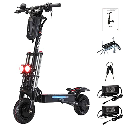 Yume Y10 Adult Electric Scooter Double Suspensions Dual Motor 23.4AH Battery 52V 2400W up to 40 MPH 40 Miles Fast Sports Scooter 10" Off Road Tires 265lbs Max Loading Foldable Escooter