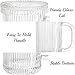 Noamus 4 Pack Glass Coffee Mugs with Lid and Spoon, 13oz Ribbed Vertical Stripes Tea Cup, Classic Clear Drinking Glassware Set for Hot Cold Beverage, Housewarming Christmas Anniversary Birthday Gift
