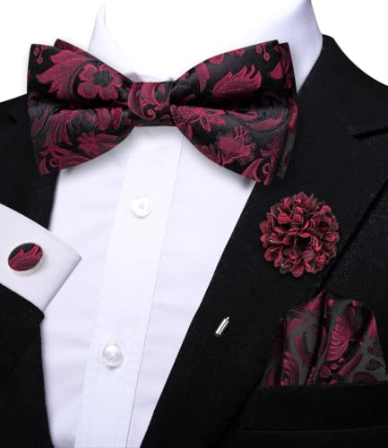 Image of Dubulle Mens Paisley Striped Bowtie Set Pre-tied Bowtie for Men and Pocket Square Set Wedding Business