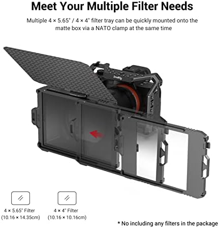 SMALLRIG Mini Matte Box Lite z Flagą Górną do Lustrzanek Cyfrowych i Aparatów Bezlusterkowych, Kompatybilny z Obiektywami 67mm/72mm/77mm/82mm/95mm, Dostarczany z Tacą na Filtry - 3575