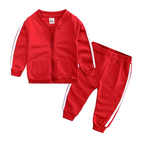 DCUTERQ Baby Boys Girls Cotton Tracksuit Sweatshirt Sweatpants Long Sleeve Zipper Jacket Pants Outfits Set red 3-6 months