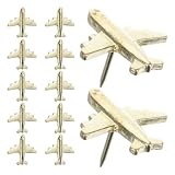 VICASKY 36 Stück Kreative Flugzeug Reißzwecken aus Metall in Gold für Pinnwände und Dekoration Kleine Stahl Druckstifte mit Einfacher Montage für Zuhause und Büro