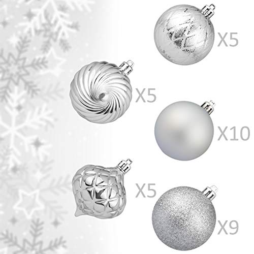 Ki Store Silver Christmas Balls 34Pcs 2.36-Inch Christmas Tree Decoration Ornaments For Xmas Tree Holiday Wreath Garland Decor Ornaments Hooks Included #TOP1