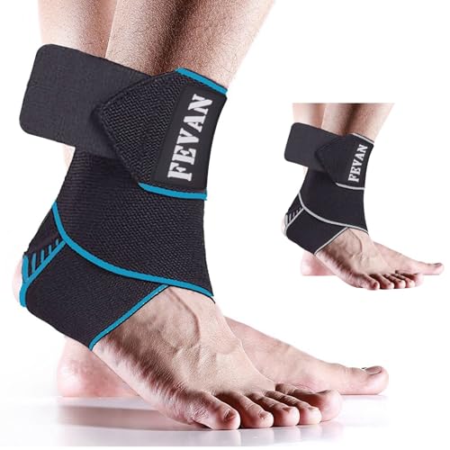 FEVAN Cavigliera Ortopedica Regolabile Antiscivolo - Cavigliera Sportiva per Uomo e Donna - Tutore Caviglia - Tutore Caviglia Distorsione - Cavigliera Ortopedica per Distorsione (Nero/Grigio) (Blu)
