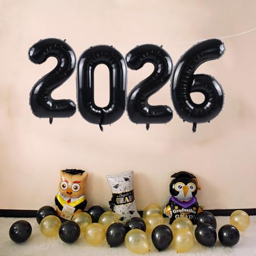 Image of TONIFUL 2026 Graduation Balloons 42Inch Black 2026 Number Balloons Aluminum Foil Mylar Balloons for Graduation New Year Eve Decorations Class of 2026 Christmas Anniversary 2026 Grad Party Supplies