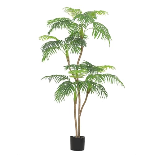 HGJH 人工観葉植物 フェイクグリーン アレカ 大きい リアル 自然な葉っぱ 鮮やかな色 造園 ホテル オフィス 室内 屋外 日よけバルコニー ナチュラル D140cm 簡単保? 水やり不要 爽やか 目隠し 人工観葉植物 ヤシ 現代的な装飾 黒い鉢付き