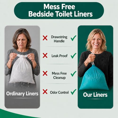 Image of Adult Potty Chair Liners Disposable, 50 Liners | Fits Most Adult Bedside Potty Chairs for Adults, Tear Resistant, Leak Proof