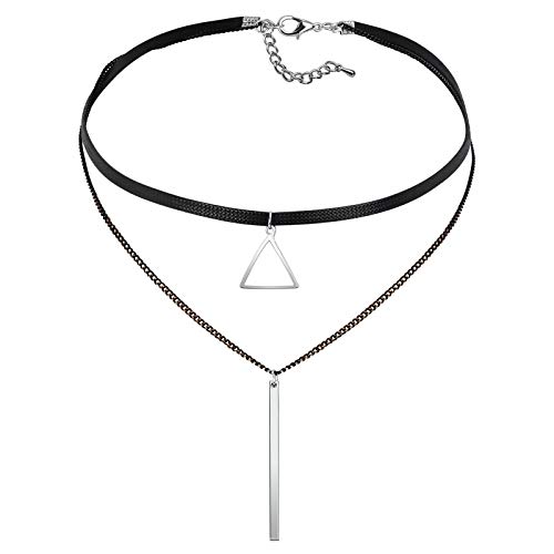 Pendentif acier inoxydable femmes au design géométrique luxe argent noir