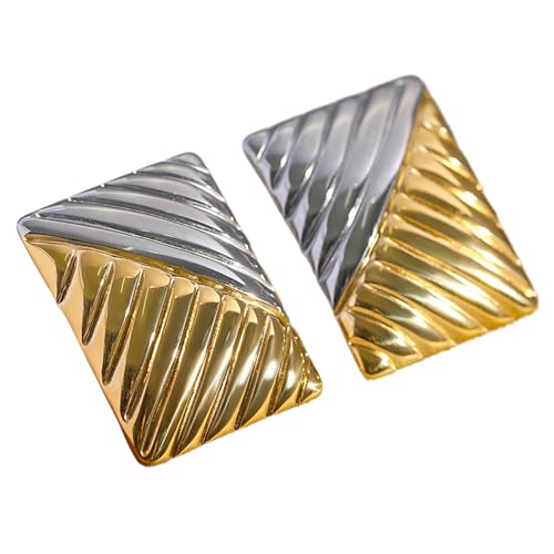 Uqezagpa 幾何学的なゴールドとシルバートーンのスタッドピアス。レディースファッション、ヴィンテージテクスチャ、耳のアクセサリー、軽量ジュエリー。