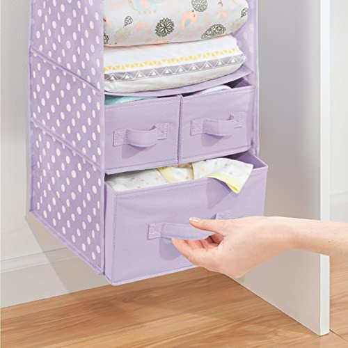 Mdesign Soft Fabric Over Closet Rod Hanging Storage Organizer With 7 Shelves And 3 Removable Drawers For Child/Kids Room Or Nursery - Polka Dot Pattern - 2 Pack - Light Purple/White Polka Dots #TOP5