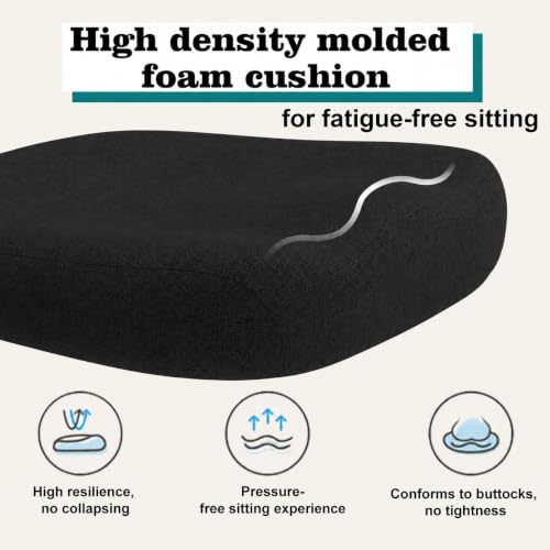 Image of Office Chair for Long Hours & Lower Back Pain Relief - 4 inch Thick Molded Foam Cushion, Padded Lumbar Support and Flip-up Armrests, Ideal for Office or Study (Modern, Black-HR)