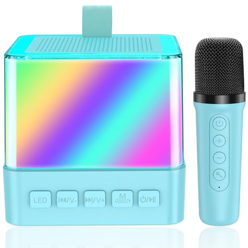 Karaoke 1 Microfonos, Karaoke Infantil y Microfono Inalambrico, Altavoz Bluetooth Portátil con LED, Máquina de Karaoke para Niñas y Niños, para Fiestas en Casa/Regalos/Juguetes