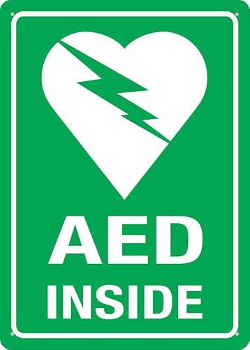 AED Inside Warning Aluminum Tin Sign 12"x8" For Home Kitchen/Farm/Garden/Garage Wall Decor