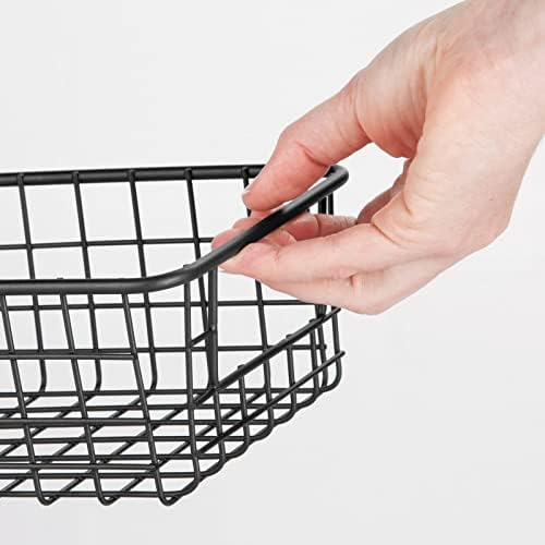 mDesign Koszyk druciany na przyprawy, żywność, do szafki, spiżarni, kuchni, łazienki Kosz do przechowywania z uchwytami Wielofunkcyjny koszyk metalowy 2-pack czarny mat