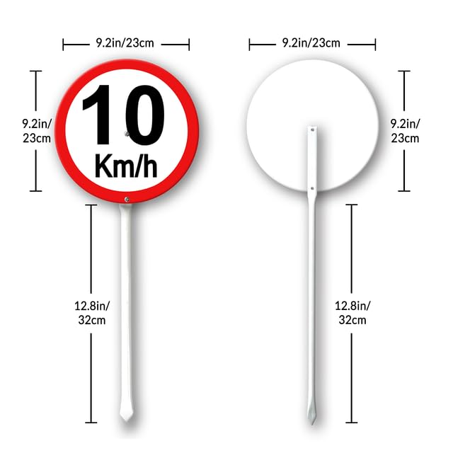 Segnale limite di velocità 10 km con pali in metallo, cartello in alluminio per uso esterno, 23 x 23 cm, resistente alle intemperie