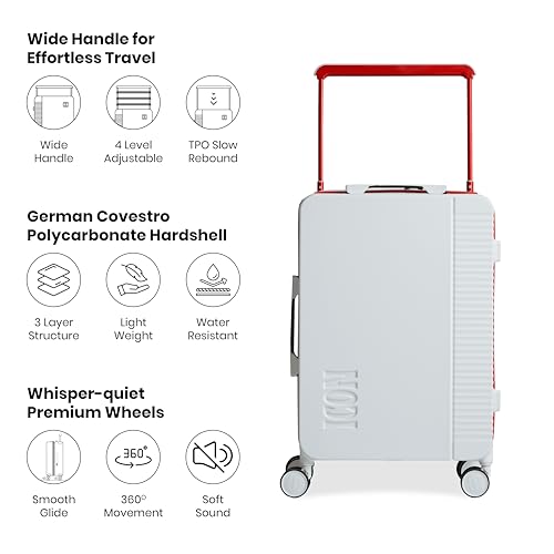 Image of ICON - Signature Polycarbonate (PC) Hard-Sided Cabin Suitcase | Ultra Lightweight & Durable | 8 Spinner Wheels | TSA Lock | Organized Interior | Multiple Colours (Check in - Large, White)