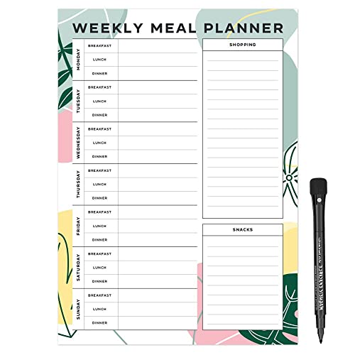 Magnetic A4 Weekly Meal Planner and Shopping List for Fridge Whiteboard or Office with Dry Erase Jungle Design
