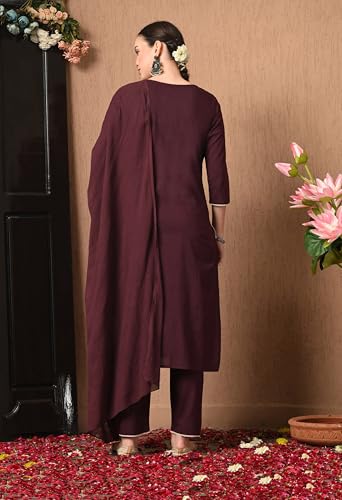 Image of Amazon Brand - Tavasya Women Cotton Anarkali Kurta Pant Dupatta Set | Printed Ethnic Suit Set | Flared Anarkali Kurta with Pant & Dupatta | Festive & Casual Wear