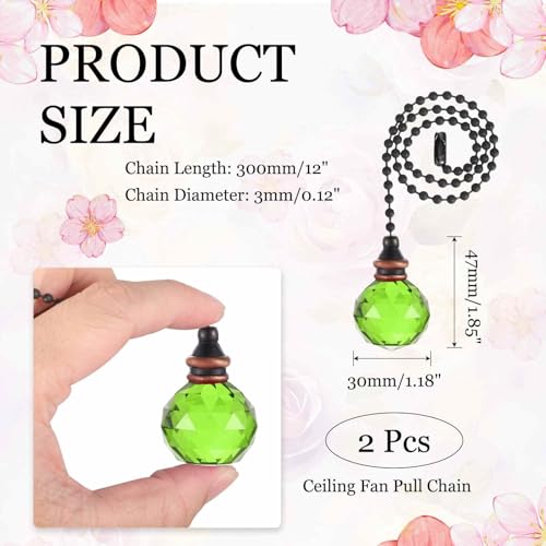 Image of MECCANIXITY 2Pack Ceiling Fan Pull Chain, 12 Inch Decorative Ornaments Crystal Pendant Pull Chain Extension for Ceiling Fans Light Lamp, Green