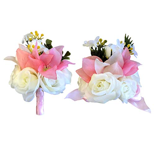 Abbie Home Wedding Wrist Corsage Boutonniere Set Brooch Pin for Suit Party Prom Hand Flower DÃ©cor (Pink)