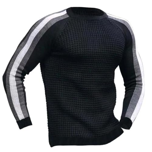 Men's Autumn Winter Solid Knitted Sweaters Pullovers Long Sleeve O-Neck Striped Sweater2