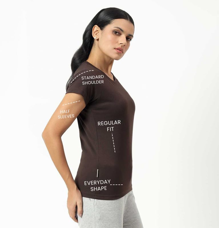 Image of Sleepynuts Women's Plain Round Neck Regular Fit Half Sleeve Cotton T Shirt