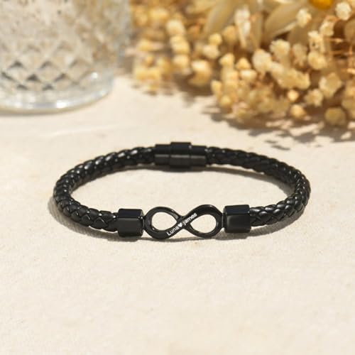 Pulsera de Cuero Infinity para Hombre con Acero Inoxidable 7.5'' miniatura 3
