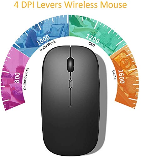 Cocoda Mouse Wireless, Mouse Gaming Silenzioso Ricaricabile con Ricevitore Bluetooth USB, Adattatore di Tipo C, 4 Livelli DPI Regolabili, Mouse Bluetooth per Laptop, PC, Mac, MacBook PRO, iPad
