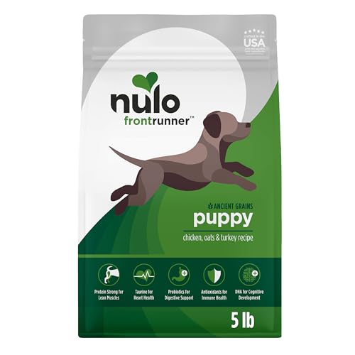 Image of Nulo Frontrunner Puppy Food - High-Protein Chicken, Oats & Turkey Recipe Kibble, Natural Dry Dog Food with DHA, Ancient Grains, Probiotics, Taurine, Omega 3 for Small, Medium & Large Breeds, 5lb Bag