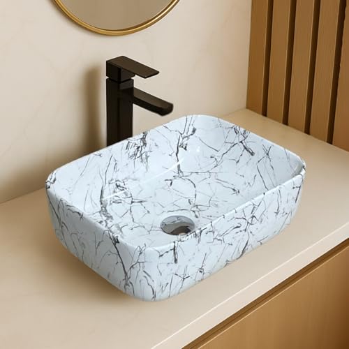 Image of Artiva Ceramic Wash Basin /Tabletop Washbasin For Bathroom,12 inchx16 inch /Small Countetop Bathroom Basin /Table Top Basin For Home,Office,Hotel /Rectangle Glossy Sink (Frost-White,12x16 Inch)