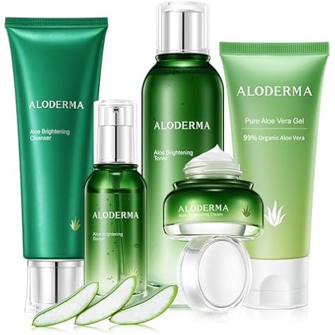 Aloderma Signature Aloe Brightening Set - 5 Pieces - Gel, Cleanser, Toner, Serum, Cream Cover