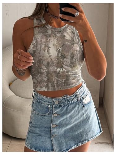 Women's Camo Graphic Tank Top Crewneck Sleeveless Fitted Crop Tops Summer Clothes3