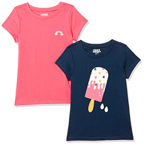 Image of Amazon Brand - Jam & Honey Girls 100% Cotton Printed Half Sleeves Regular Fit T-Shirt (Pack of 2)