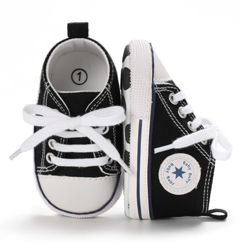 Unisex Baby Boys Girls Shoes, Newborn Infant Non-Slip Canvas Denim High Top Sneakers, Toddler First Walkers Shoes - Image 4