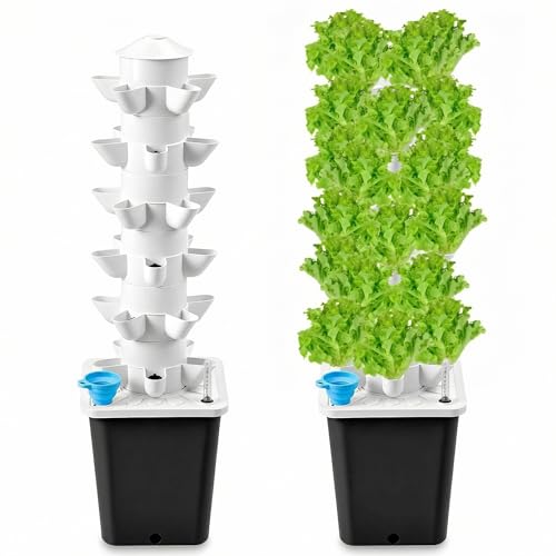 QWORK® Kit de Torre hidropónica Torre de plantación de 6 Niveles y 30 Orificios Sistema de Cultivo hidropónico para Hierbas, Frutas y Verduras