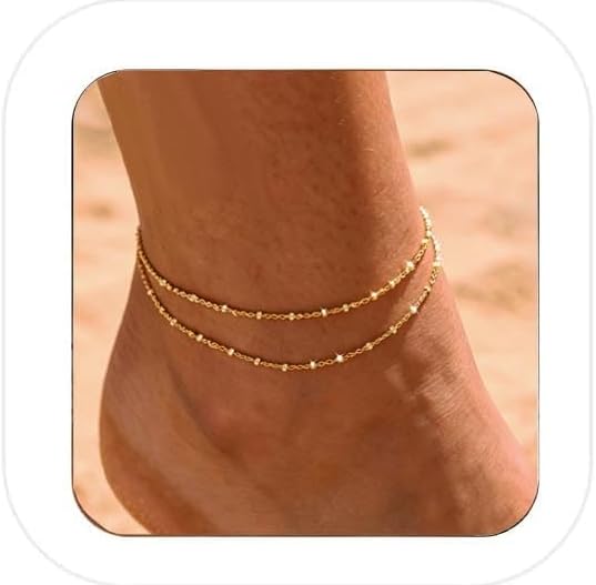 Nanafast Gold Anklet Set for Women – Dainty Twisted Chain & Beaded Ankle Bracelets Foot Jewelry