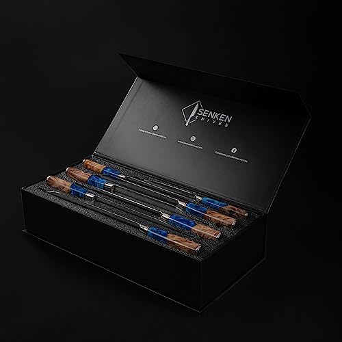SENKEN 7-Piece Damascus Kitchen Knife Set - Tsunami Collection - 67-Layer Japanese VG10 Steel - Chef's Knife, Cleaver, Santoku, Bread, Boning, & More - Thumbnail 4