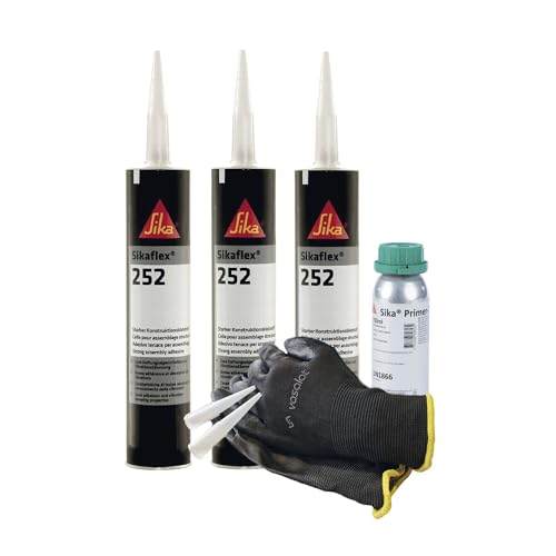 Sikaflex 252 schwarz 3x 300ml Klebstoff mit Primer 209D - für die Verklebung von Kunststoff mit 5 Düsenspitzen