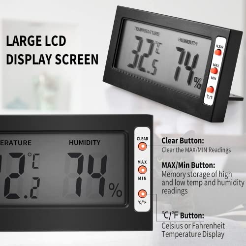 Image of Simple Deluxe Digital Thermometer and Humidity Gauge with Remote Probes for Brooder Reptiles Terrarium, 10 Pack, Black