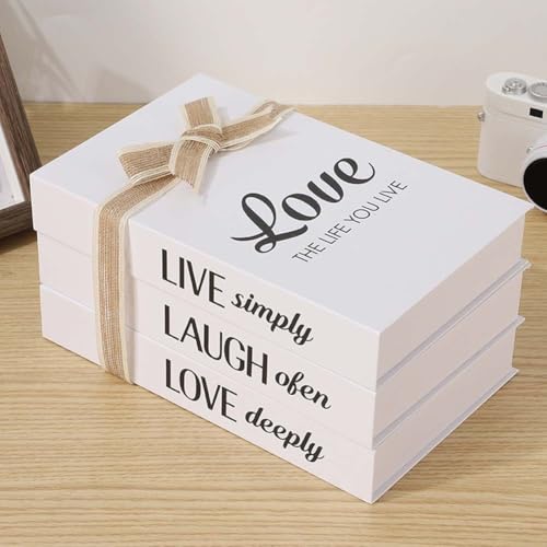 Sandyseptember 3 Pcs Decorative Fake Book Collection,Decorative White Books,Fashion Decoration Book,Blank Hardcover Book for Decor(LOVE)