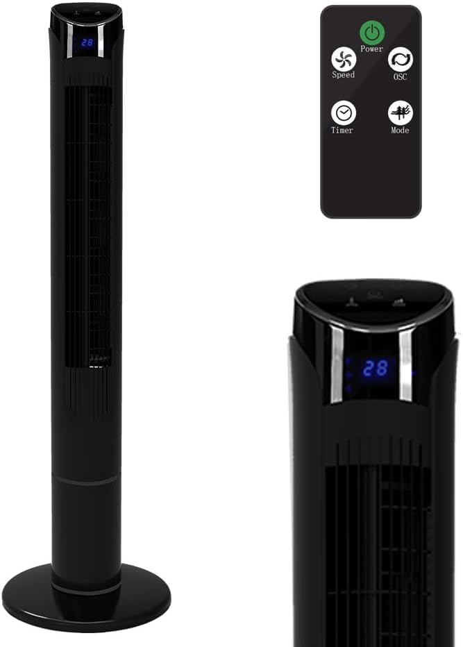 Taylor & Brown Tower Fan, 40" Oscillating Tower Fan with 3 Cooling Fan Speeds, Large LED Display, 12-Hour Timer, Portable Floor Bladeless Fan for Bedroom Living Rooms Office, Black