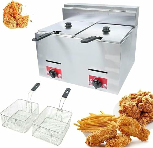 HOTAPEPU Cesta para freidora de Grasa Comercial de 6 l x 2 Pulgadas, freidora de Gas GLP Comercial de encimera de Acero Inoxidable, freidora de Gas Profesional con Cesta y Pala para Cocina Comercial