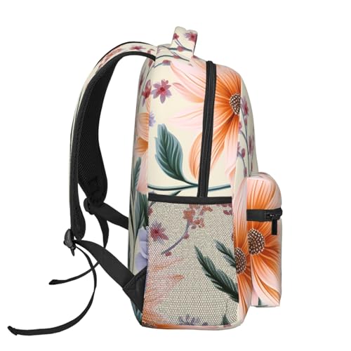 Casual Backpack for Women Men Orange and Blue Floral Lightweight Daypack Large Capacity Nurse Bag3
