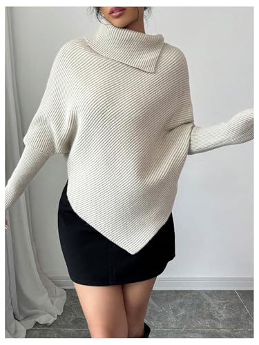 MakeMeChic Women's Turtleneck Cape Poncho Sweater Asymmetrical High Neck Fall Pullover Top3