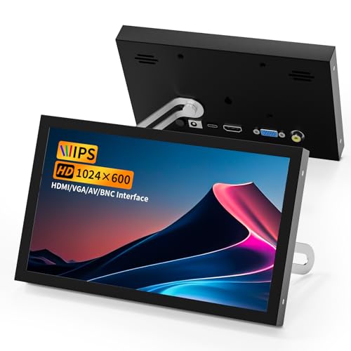 Aurevita Mini Monitor HDMI 7 Pulgadas, Portátil VGA con AV BNC 1024 × 600, Pantalla LCD con Altavoces, Ángulo de Visión 178° IPS, Multifunción